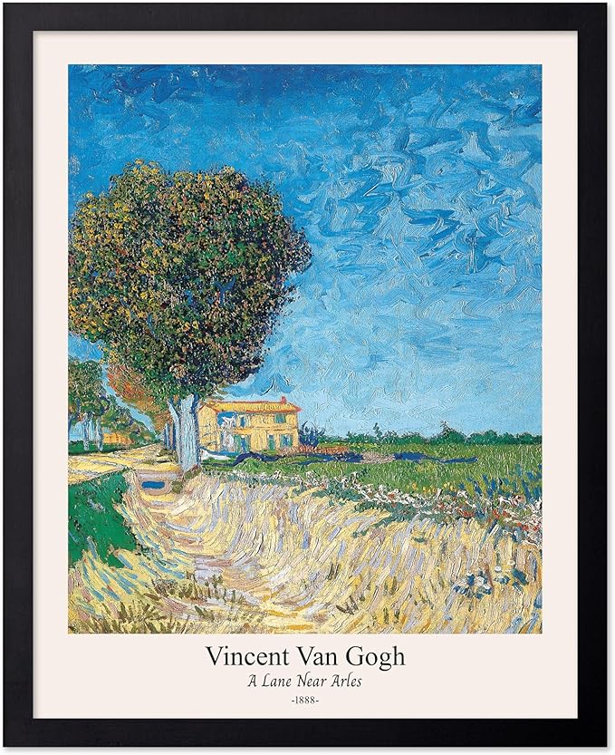 Monem Art Vintage Van Gogh Poster - Retro A Lane near Arles Print - Impressionism Art - Fine Art - Classic Painting Art - Landscape Art - Great Bedroom or Office Decor - 8x10 Black Framed