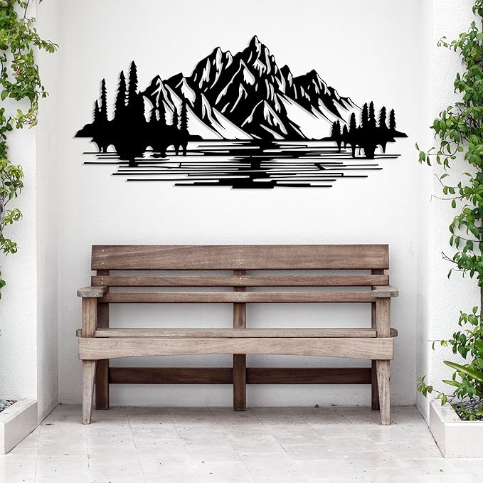 DecoSoul Mountain Forest Metal Wall Decor, Nature and Trees Wall Art, Metal Outdoor Wildlife Lover Gift, Farmhouse Yard Wall Decor, Fireplace Wall Sculptures, Housewarming Gift