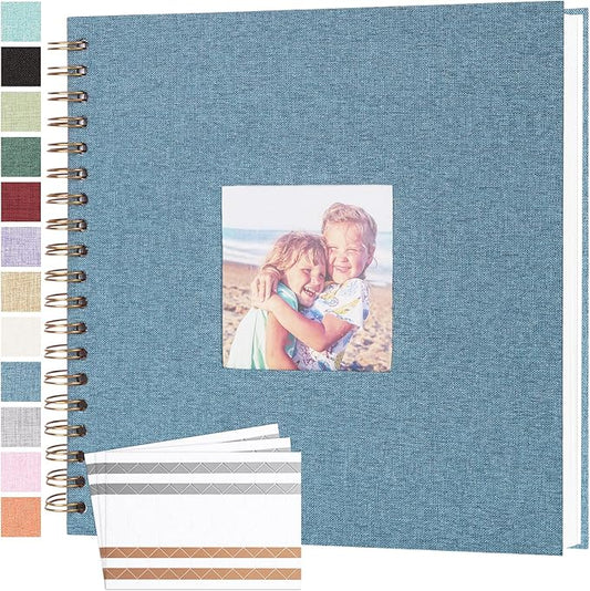 Scrapbook Photo Album 10x10 Inches 40 Pages Hardcover Kraft Paper Linen Cover Scrap Book Memory Book DIY Scrapbook Albums for Wedding Baby Boyfriend Travel Anniversary Family, Blue