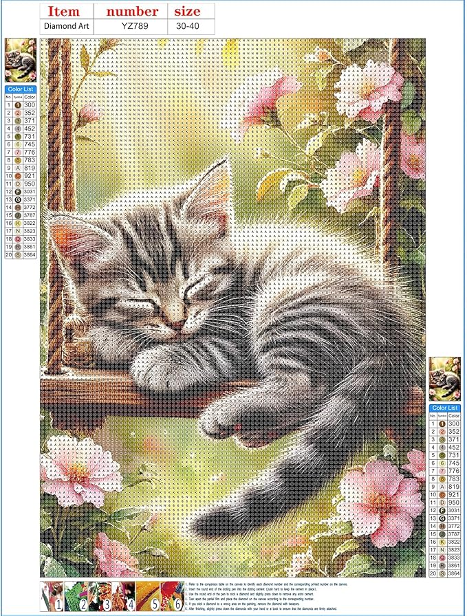 DPHERO Swinging Cat Diamond Painting Kits for Beginners Adults,5D DIY Sleeping Cat Diamond Art Kits,Round Full Drill Wildflowers Gem Art Crafts,DIY Painting by Numbers for Home Wall Decor 12x16 inch
