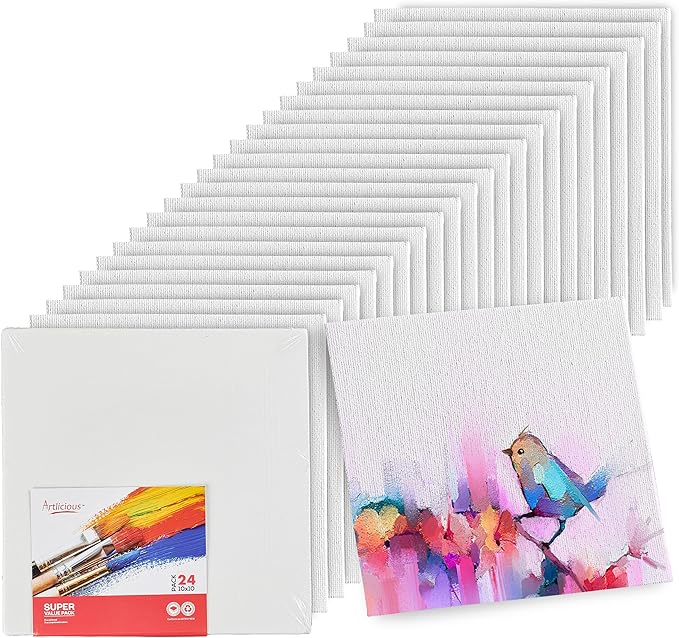 Artlicious Canvases for Painting - Pack of 24, 4 x 6 Inch Blank White Canvas Boards - 100% Cotton Art Panels for Oil, Acrylic & Watercolor Paint