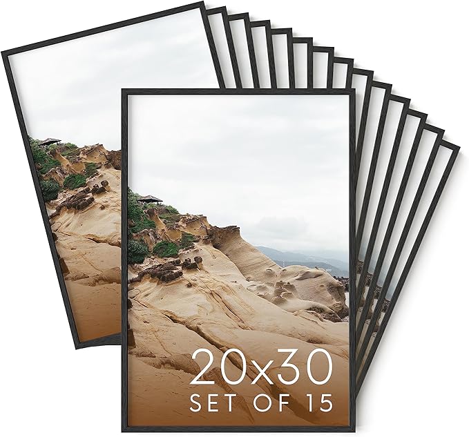 Haus and Hues 20x30 Black Oak Wood Picture Frames Set of 15 - Premium Bulk Picture Frames 20x30 Bundle - Elegant Gallery Wall Frame Set for Posters, Art Display - Ideal for Wall Decor in Home & Office