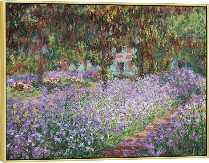 Wieco Art Framed Canvas Print Wall Art Irises in Monet's Garden,1900 by Claude Monet Impressionism Art Print Picture Artwork for Living Room Bedroom Home Kitchen Decorations