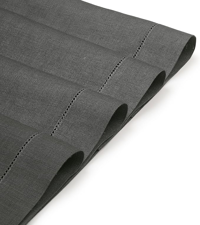 D'Moksha Homes Linen Placemats Set of 6 - Classic Hemstitch Charcoal Grey Placemats 14 x 19 Inch - 100% Pure Linen Table Mats for Spring, Easter - Handcrafted and Machine Washable
