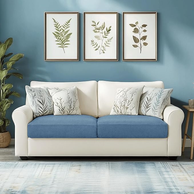CHUN YI 2Piece Stretch Couch Cushion Covers, Sofa Seat Slipcovers for Pets, Suitable for Armchair Loveseat Sofa with Spandex Jacquard Washable Fabric (2Piece,Denim Blue)