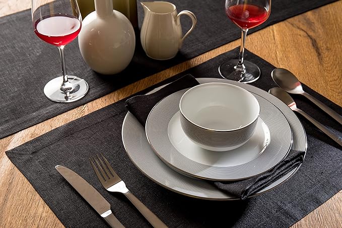 Solino Home Linen Black Placemats Set of 6 - 100% Pure Linen Placemats 14 x 19 Inch for Winter, Easter - Fete