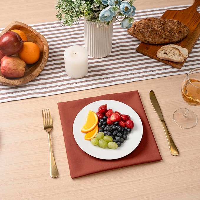 Blue Needles Solid Cloth Napkins Set of 12 Rust 100% Cotton Dinner Napkins 18x18 inches - Soft, Reusable, Absorbent & Washable Linen, Ideal for Christmas Events, Parties & Everyday Use