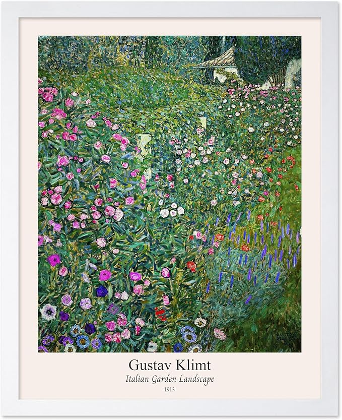 Poster Master Vintage Gustav Klimt Poster - Retro Italian Garden Landscape Print - Art Nouveau - Floral Art - Botanical Art - Classic Painting - Aesthetic Living Room Decor - 16x20 White Framed