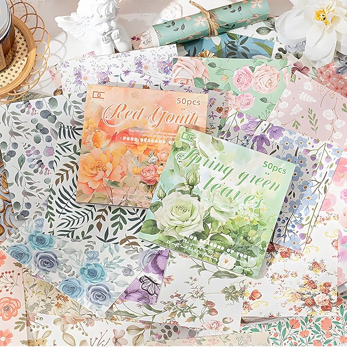 Snycler 4 Books Scrapbooking Supplies, Vintage Journaling - 100 Sheets PET & 100 Sheets Paper Stickers, DIY Craft Stickers for Junk Journals, Ephemera Sticker Book, Seasonal Themes, Pre-Cut Designs