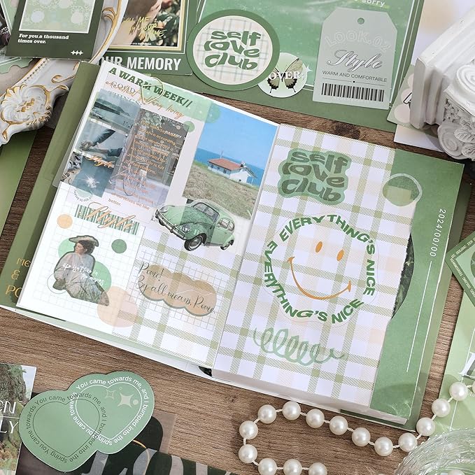 emmoolife Scrapbooking Supplies Kit, Vintage Aesthetic Scrapbook Kit for Bullet Junk Journal, Stationery, A6 Grid Notebook, DIY Journaling Supplies, Birthday Craft Gift for Teen Girl Kid Women