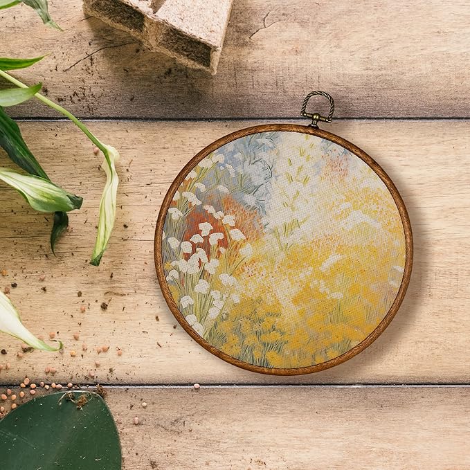 KSDUT Vintage Floral Botanical Wall Decor Art - Pink Flower Wall Art Canvas Frame Hanging Prints, Preppy Trendy Wildflower Round Wall Art Decor for Farmhouse Gallery Home Decorations 10"x10"