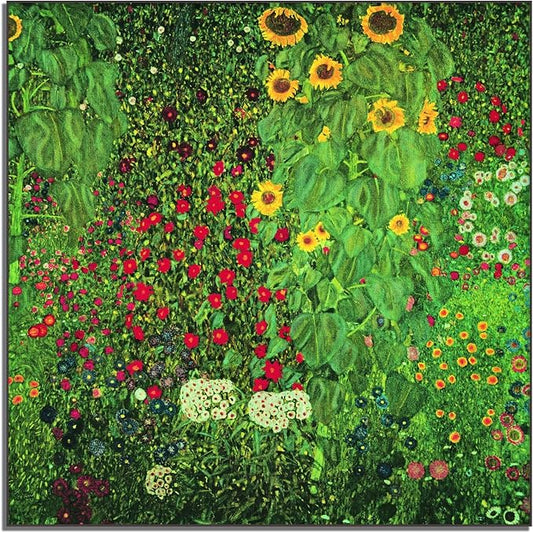 Gustav Klimt Canvas Wall Art Sunflower Farm Garden Poster Vintage Nature Scenery Flower Poster Fine Art Wall Decor Suitable for Bedroom Living Room Office Cool Wall Decor Unframed(16x16in/40x40cm)