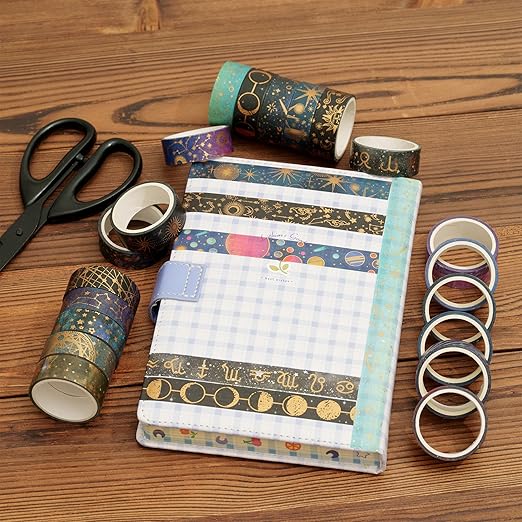 YUBBAEX 20 Rolls Galaxy Washi Tape Set Constellations Arts Masking Tape Gold-Foil Starry Night Designs Decorative for DIY Crafts, Bullet Journal Supplies, Planners, Scrapbook, Card/Gift Wrapping