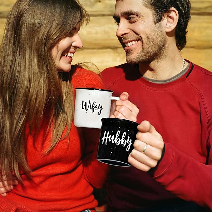 MAINEVENT Wifey Hubby Mugs Set of 2 Coffee Mug 11 Ounce, Husband Wife Gift, His Hers Coffee Cup