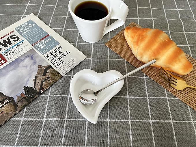Coffee & Tea Spoon and Rest Set for Coffee Bar Accessories, Heart Cute Mini & Small Coffee Spoon Rest & Holder for Coffee Station & Bar, Teaspoon Rest & Holder (White Rest with Silver Spoon*2)