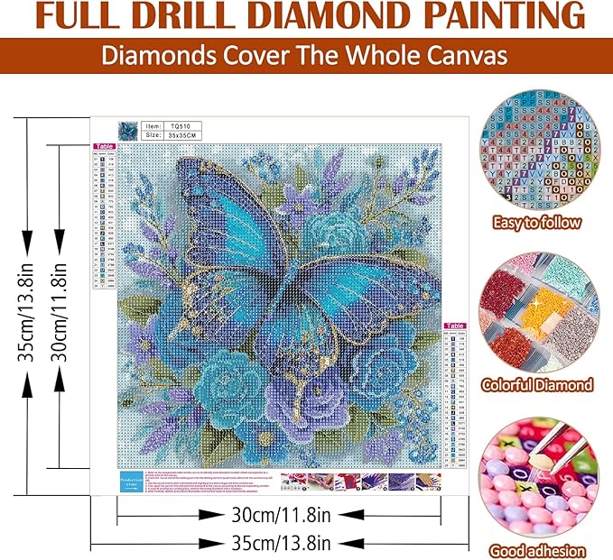 AWLNKMC Butterfly Flower Diamond Art Painting Kits for Adults, Diamond Painting Kits for Adults Beginners, 5D DIY Full Drill Diamond Dot Gem Art Kits for Adult, Home Wall Decor 13.8x13.8 Inch