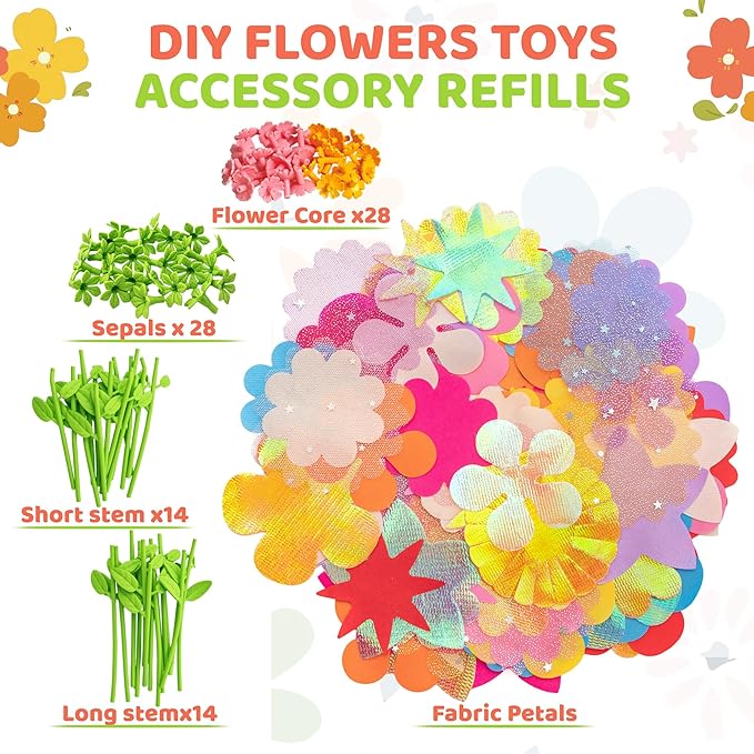 Fabric Flowers for Crafts Refill Kit - DIY Flower Bouquet Accessories with 180 Colorful Parts for Flower Maker - DIY Arts and Crafts Toys for Girls