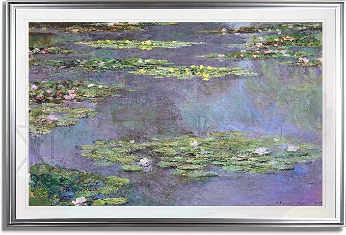 Water Lilies, 1905 01 By Claude Monet Fine Giclee Prints Wall Art In Premium Quality Framed Ready to Hang Silver Frame