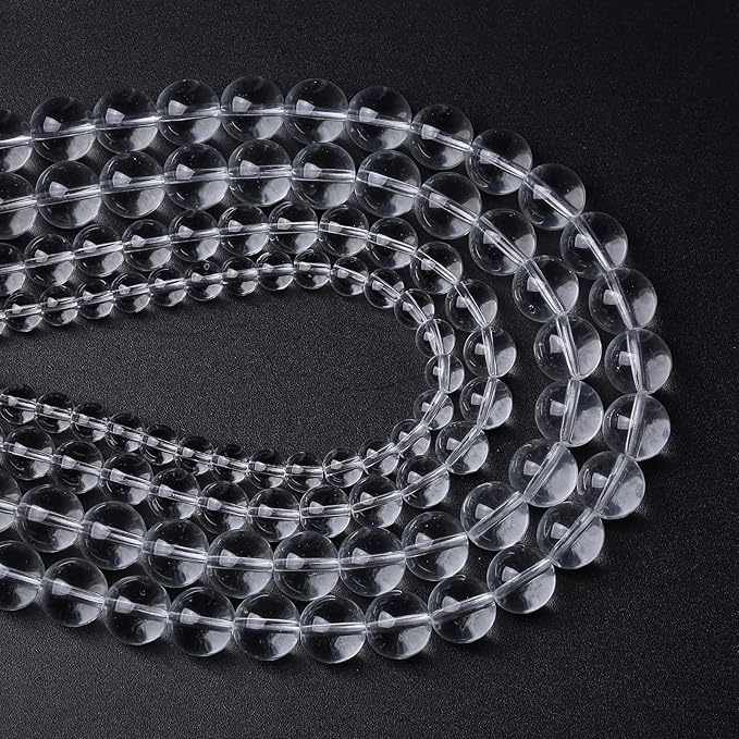 46PCS 8mm White Crystal Quartz Glass Beads Natural Stone Round Loose Beads for Jewelry Making DIY Bracelet Necklace 15 Inch,Energy Stone Healing Power (8mm, White Crystal Glass)