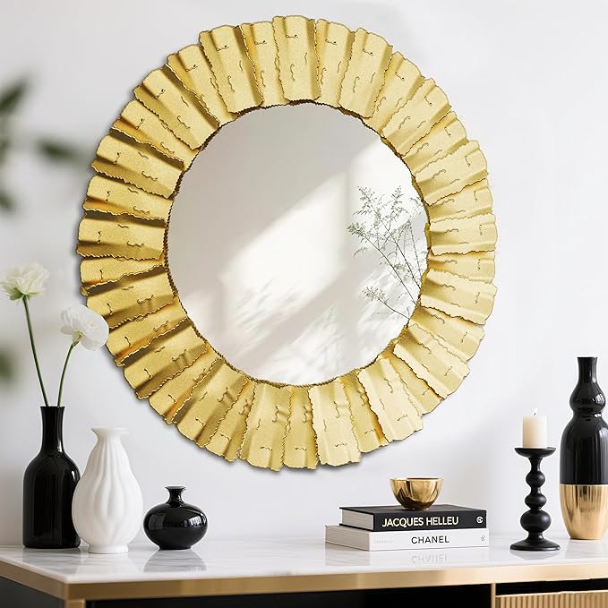 30 Inch Decorative Wall Mirror, Gold Mirrors for Wall Decor, Round Metal Wall Art Mirror, Large Wall Mirrors for Living Room,Bedroom, Bathroom, Entryway
