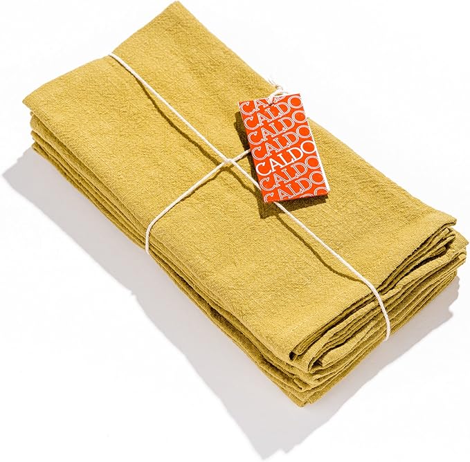 Caldo Linen Dinner Napkins - Rustic- Soft and Durable Cloth- Washable and Reusable - 4 Pack - 20x20 inch (Mustard)