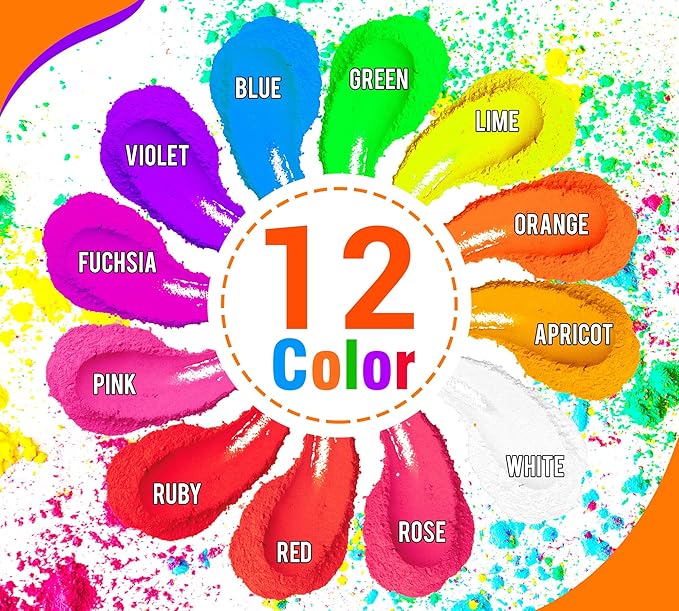 Neon Pigment Powder - 12x10g Premium Fluorescent Powder, Epoxy Resin Pigments Powder for Nail Art, Slime, Painting, Candle, Soap Making, Neon Paint Long Lasting for Halloween Decoration, DIY Crafts