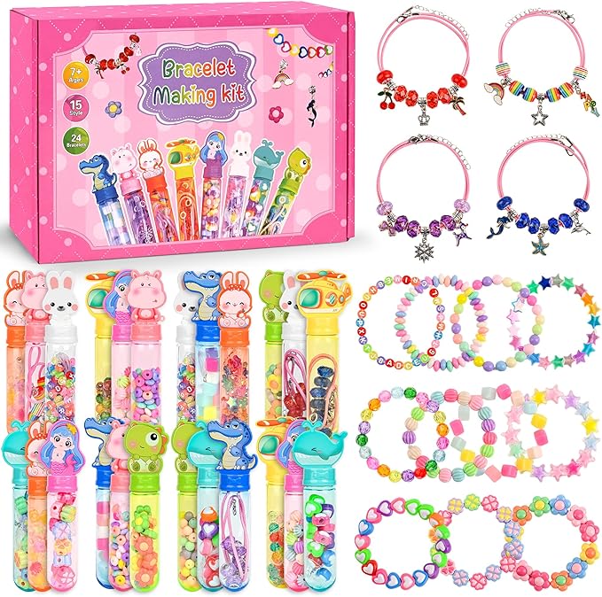 Ulema 24 Pack Return Gifts Charm Bracelet Jewelry Making Kit, Cartoon Arts Crafts Gifts Set, Can Inspires Imagination and Creativity, Goodie Bags Stuffers, Classroom Prize, Birthday Gift for Women.