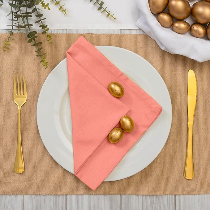 Blue Needles Solid Cloth Napkins Set of 12 Salmon 100% Cotton Dinner Napkins 18x18 inches - Soft, Reusable, Absorbent & Washable Linen, Ideal for Christmas Events, Parties & Everyday Use