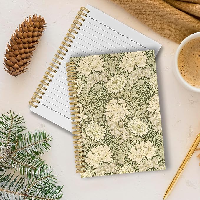 Vintage Flower Journal Notebook - Aesthetic Botanical Green Floral Notebooks College Ruled for Work School, Gifts for Women Coworker, Office Supplies, Hardcover Spiral Notebook 5.5"x8.3"