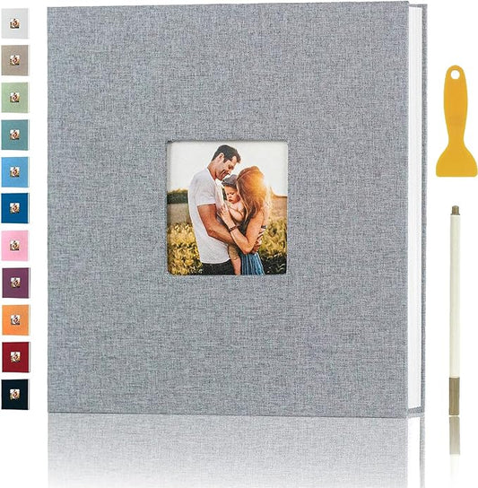 Photo Album Self Adhesive Pages for 4x6 5x7 8x10 Pictures Magnetic Scrapbook Photo Albums with Sticky Pages Books with A Metallic Pen for Baby Wedding Family 13.2x12.8 Grey 60 Pages
