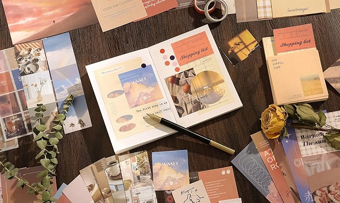 348 Pcs Scrapbooking Supplies Kit, Vintage Aesthetic Scrapbook Kit for Bullet Junk Journal, Stationery, A6 Grid Notebook, DIY Journaling Supplies, Birthday Craft Gift for Teen Girl Kid Women