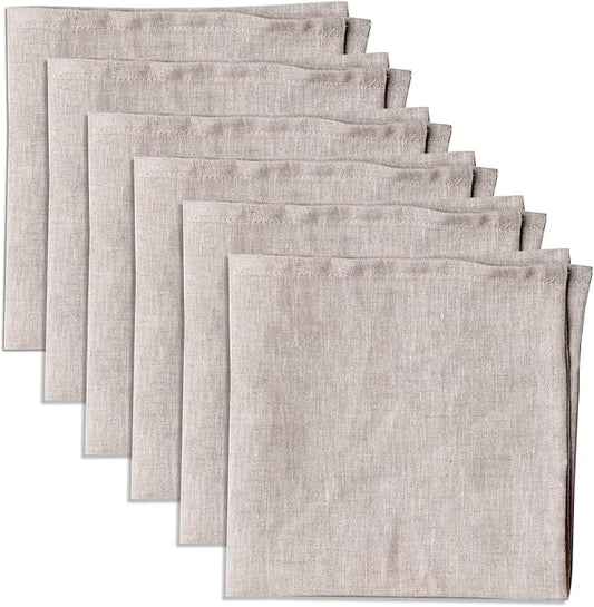 100% Pure Linen Dinner Cloth Napkins 15 x 15 Inch Natural - Set of 6 Pack European Flax Natural Fabric Washable for Home and Kitchen