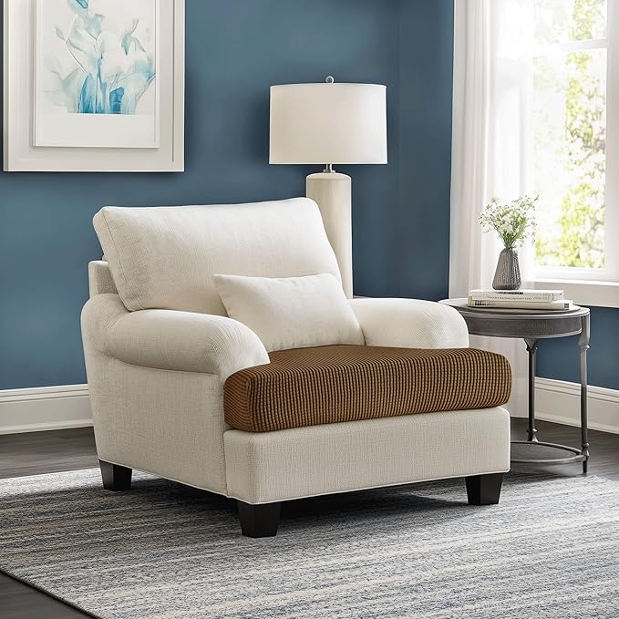 CHUN YI Small Couch Cushion Cover Stretch, Sofa Seat Slipcovers for Pets, Suitable for Armchair Loveseat Sofa with Spandex Jacquard Washable Fabric(Small,Coffee)
