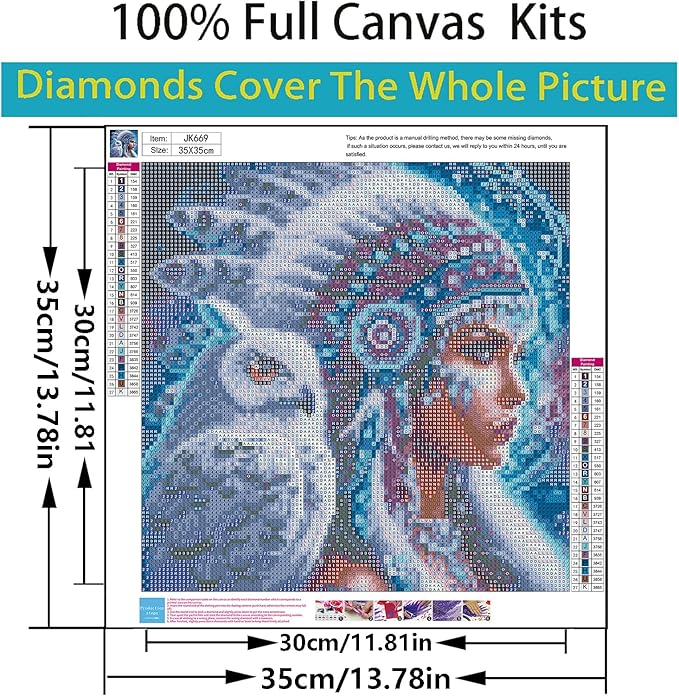 Acelii 5D Diamond Art Kits for Adults Beginners,Indian Young Woman and Owl DIY Full Round Drill Diamond Painting Kits,Rose Paint by Diamonds Dots Gem Art Easy,Home Wall Decor 14X14 Inch