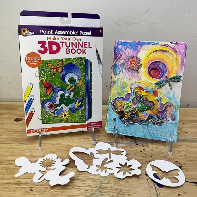 EyeConnect Crafts DIY Medium 3D Tunnel Book - Butterflies & Dragonflies | Creative Pop-in STEAM Craft Set for Kids & Teens | Paint & Customize with Mini Characters | Fun Pop-Up Art Activity Kit