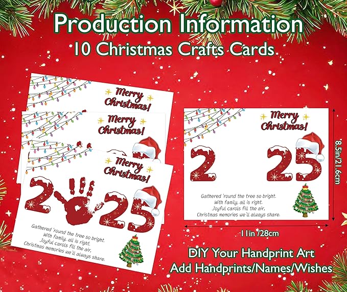 2025 Christmas Handprint Art Craft Kit for Holiday Family Party Activities, 10 Pcs Christmas Crafts Bulk DIY Handprint Card Making, Handprint Keepsake Gift for New Mom Dad Grandma Grandpa