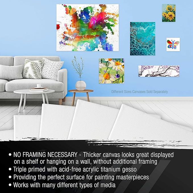 U.S. Art Supply Square Stretched Canvas for Painting 12x12 inch Gallery Depth 1-1/2" Thick, 3-Pack - 12oz Acrylic Gesso Triple Primed, Professional Artist Quality, 100% Cotton - Pouring, Oil Paint