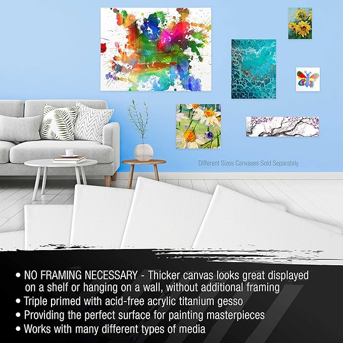 U.S. Art Supply Square Stretched Canvas for Painting 10x10 inch Gallery Depth 1-1/2" Thick, 4-Pack - 12oz Acrylic Gesso Triple Primed, Professional Artist Quality, 100% Cotton - Pouring, Oil Paint