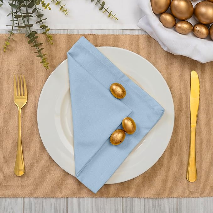 Blue Needles Solid Cloth Napkins Set of 12 Ice Blue 100% Cotton Dinner Napkins 18x18 inches - Soft, Reusable, Absorbent & Washable Linen, Ideal for Christmas Events, Parties & Everyday Use