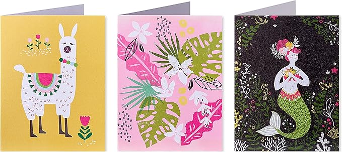 American Greetings Blank Cards with Envelopes for All Occasions, Unicorn, Floral, and Mermaids (48-Count)