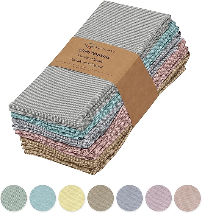 Ruvanti Cloth Napkins Set of 12, 18x18 Reusable Napkins Cloth Washable, Soft & Durable Table Napkin, Poly Cotton Fabric Dinner Napkins for Parties, Christmas, Thanksgiving, Weddings - Multicolor