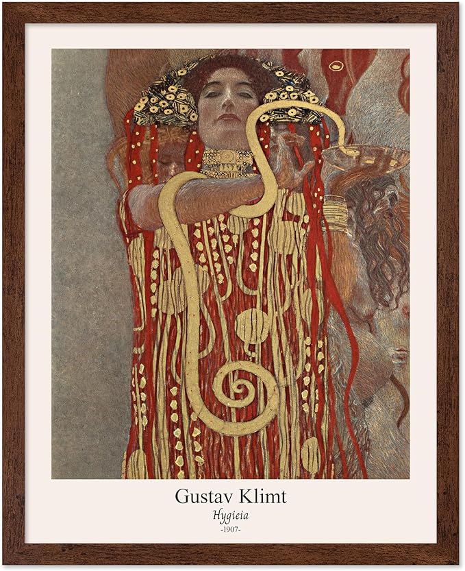 Poster Master Vintage Gustav Klimt Poster - Retro Hygieia Print - Art Nouveau - Greek Goddess of Health Art - Symbolism Art - Classic Painting - Aesthetic Living Room Decor - 8x10 Brown Framed