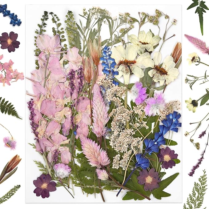 DALARAN 45Pcs Pink Dried Pressed Flowers for Resin Molds Real Pressed Flowers Dry Leaves Kit for Art Crafts Resin Jewelry Making Scrapbook Supplies Card Making Soap Candle DIY