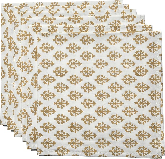 CPC Cloth Napkins Set of 4 Cotton Printed Dinner Hand Print Napkins I Wedding Cocktail Cloth Floral Napkins I 18x18 in I Yellow Flower