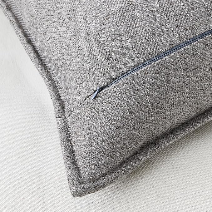 12x20 Linen Pillow Covers Grey Pack of 2 Farmhouse Boho Neutral Accents Striped Textured Rectangular Lumbar Decorative Throw Pillow Cases for Living Room Couch Bed Home Decor