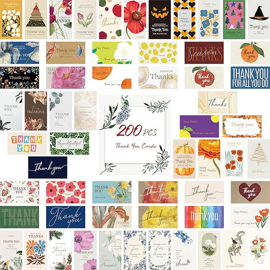 Gethelud 200 PCS Thank You Cards, 60 Delicate Designs For All Occasions, Small Thank You Cards for Business Gifts, Parties, Weddings, and Any Occasion (2” x 3.5”)