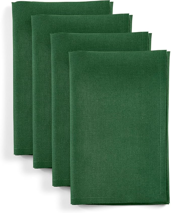 Solino Home Linen Napkins Set of 4-100% Pure Linen Pine Green Dinner Napkins Cloth 20 x 20 Inch - Fete, Handcrafted and Machine Washable