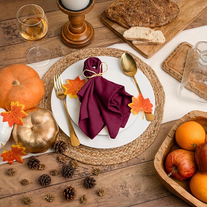 Blue Needles Solid Cloth Napkins Set of 12 Burgundy 100% Cotton Dinner Napkins 18x18 inches - Soft, Reusable, Absorbent & Washable Linen, Ideal for Christmas Events, Parties & Everyday Use