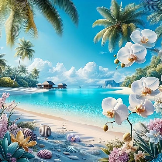 Beach Diamond Art Kits for Adults, 5D Diamond Painting for Adult Beginners, DIY Full Drill Round Gem Painting Dot Art for Adults, Home Wall Decor 13.78x13.78 Inch