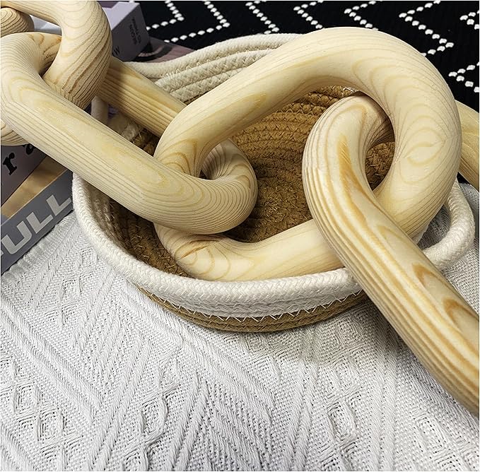 Wood Chain Link Decor - 18.9 Inches Length Aesthetic Room Decor, 5-Link Wood Chain Boho Decor for Living Room, Farmhouse Decor, Coffee Table (Wood)